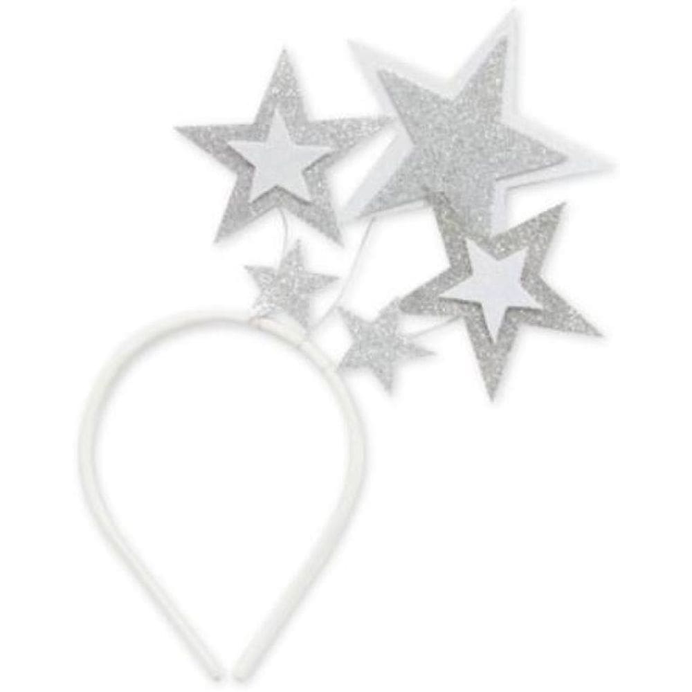 Tiara de Festa com Mola Estrela Prateada de EVA com Glitter