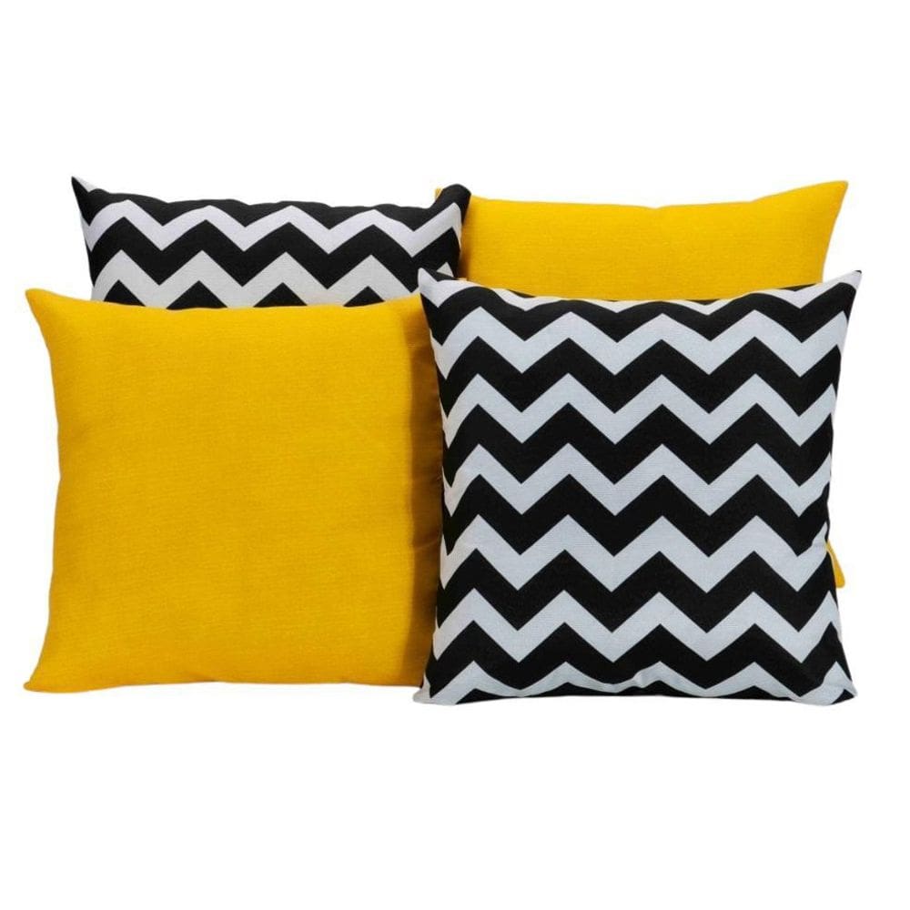 Kit 4 Almofadas Amarelo Com Listrado Preto E Branco