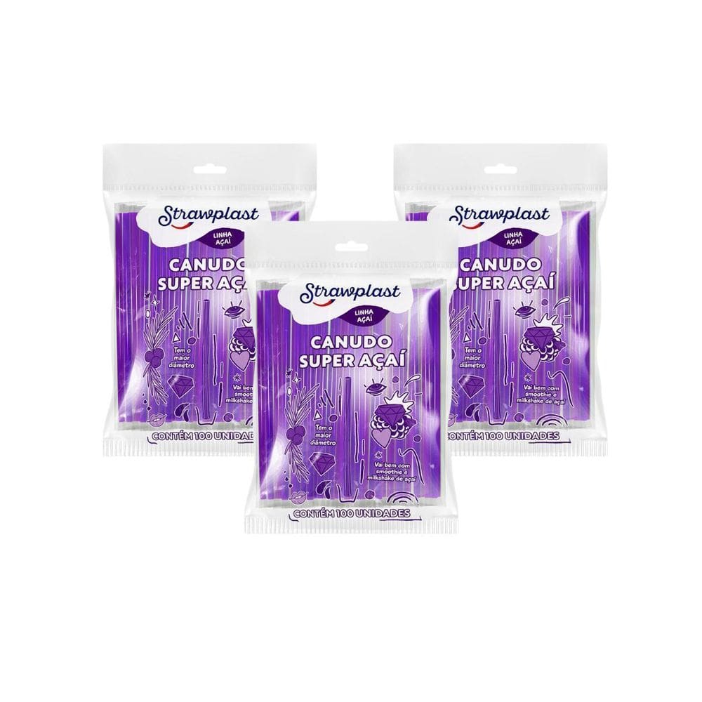 Canudo Super Açaí Strawplast Roxo 10mm - 300 Unid.