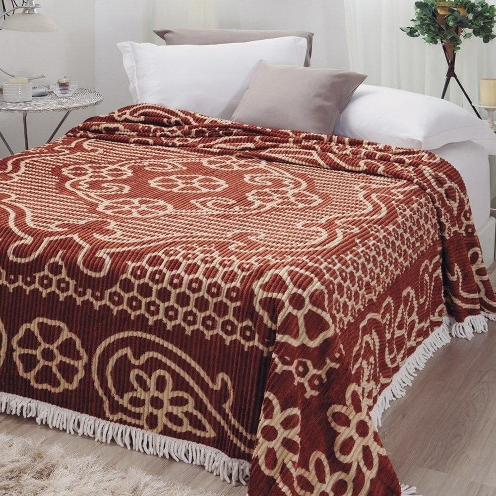 Colcha Chenille Casal Jolitex Bruna Marrom 2,20m x 2,40m