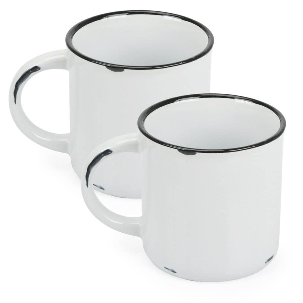 2 Canecas Tipo Esmaltada Cerâmica Grande Retro 320Ml Branco
