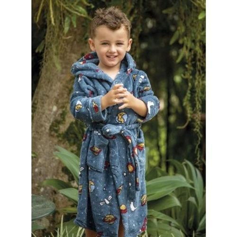 Roupão Infantil Microfibra M/Longa C/Capuz Astronauta 3/5