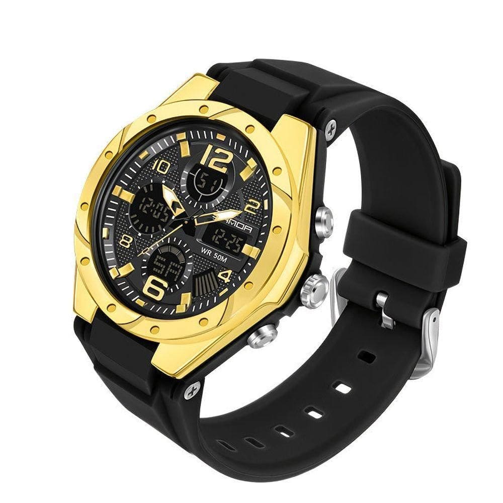 Relógio Mostrador Duplo De Quartzo, Alarme, Cronógrafo E Cronógrafo Amarelo