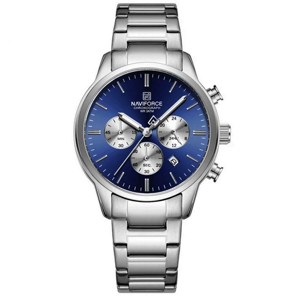 Relogio Masculino Esportivo Casual Quartzo Em Aço Inoxidável 30m À Prova Da Água Azul Prata