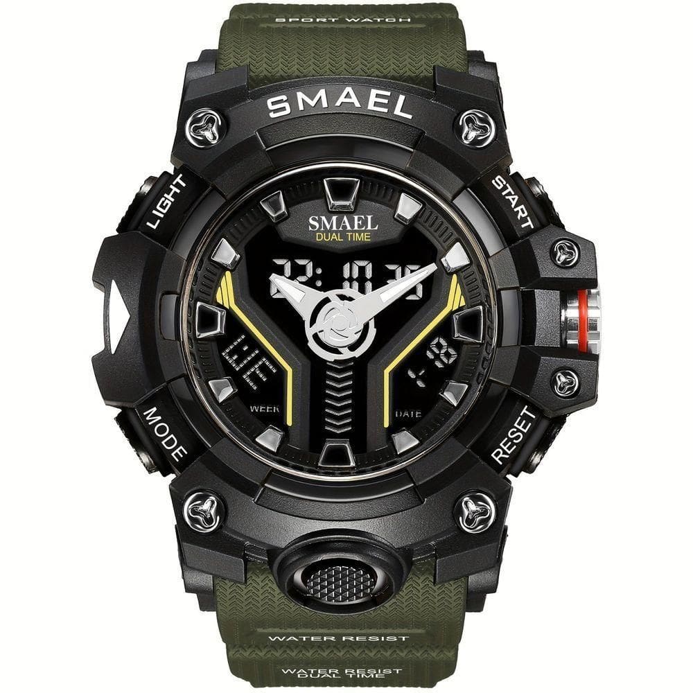 Relógio Esportivo Masculino Digital Dual Display Mostrador Luminoso À Prova Da Água Verde
