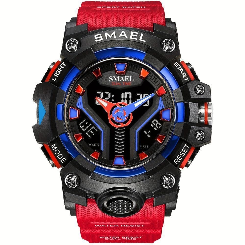 Relógio Esportivo Masculino Digital Dual Display Mostrador Luminoso À Prova Da Água Preto Vermelho