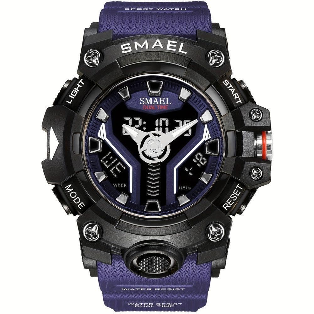 Relógio Esportivo Masculino Digital Dual Display Mostrador Luminoso À Prova Da Água Azul