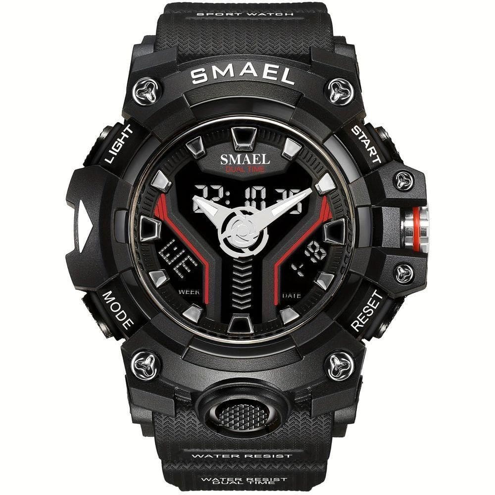 Relógio Esportivo Masculino Digital Dual Display Mostrador Luminoso À Prova Da Água Preto