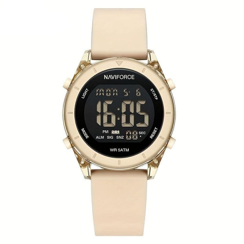Relógio De Pulso Digital Feminino Lcd Tela Pulseira De Silicone 3atm Bege