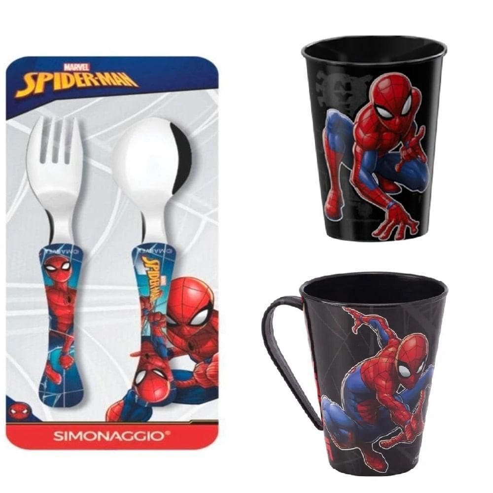 Kit Homem Aranha - Faqueiro Com 2 Peças E Copo E Caneca