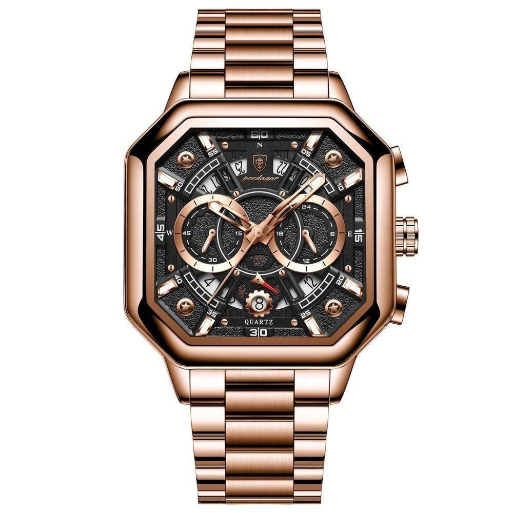 Relógio De Quartzo Com Cronógrafo Mostrador Luminoso Pulseira Em Aço Inoxidável 5atm Rose Gold