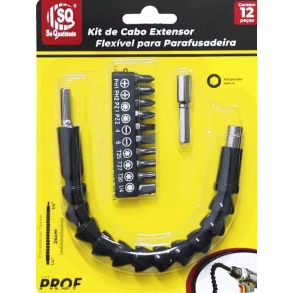 Kit Cabo Extensor Flexivel + 11 Pcs Para Parafusadeira