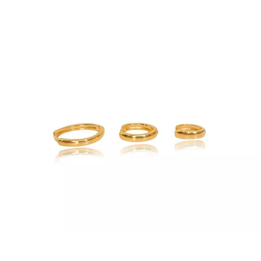 Trio De Brinco Liso Folheado Em Ouro 18k
