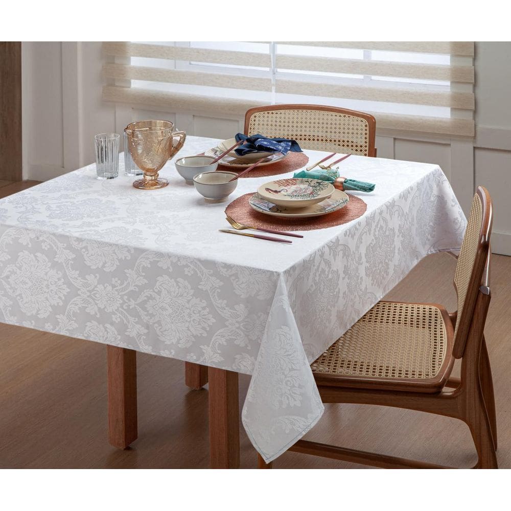 Toalha De Mesa De Jantar 8 Lugares 2,50M Branca Jacquard