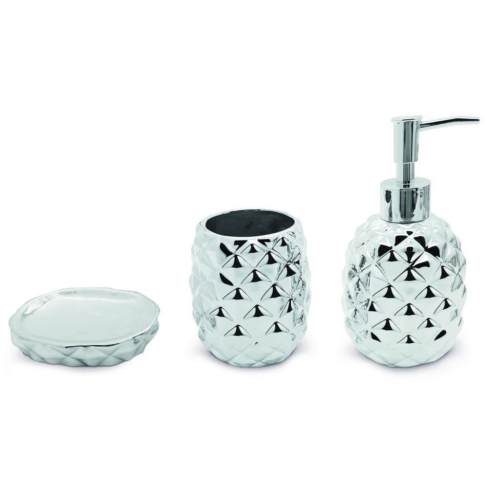 Conj. Banheiro 3 Peças Abacaxi Prata Mimo 17x9x9cm
