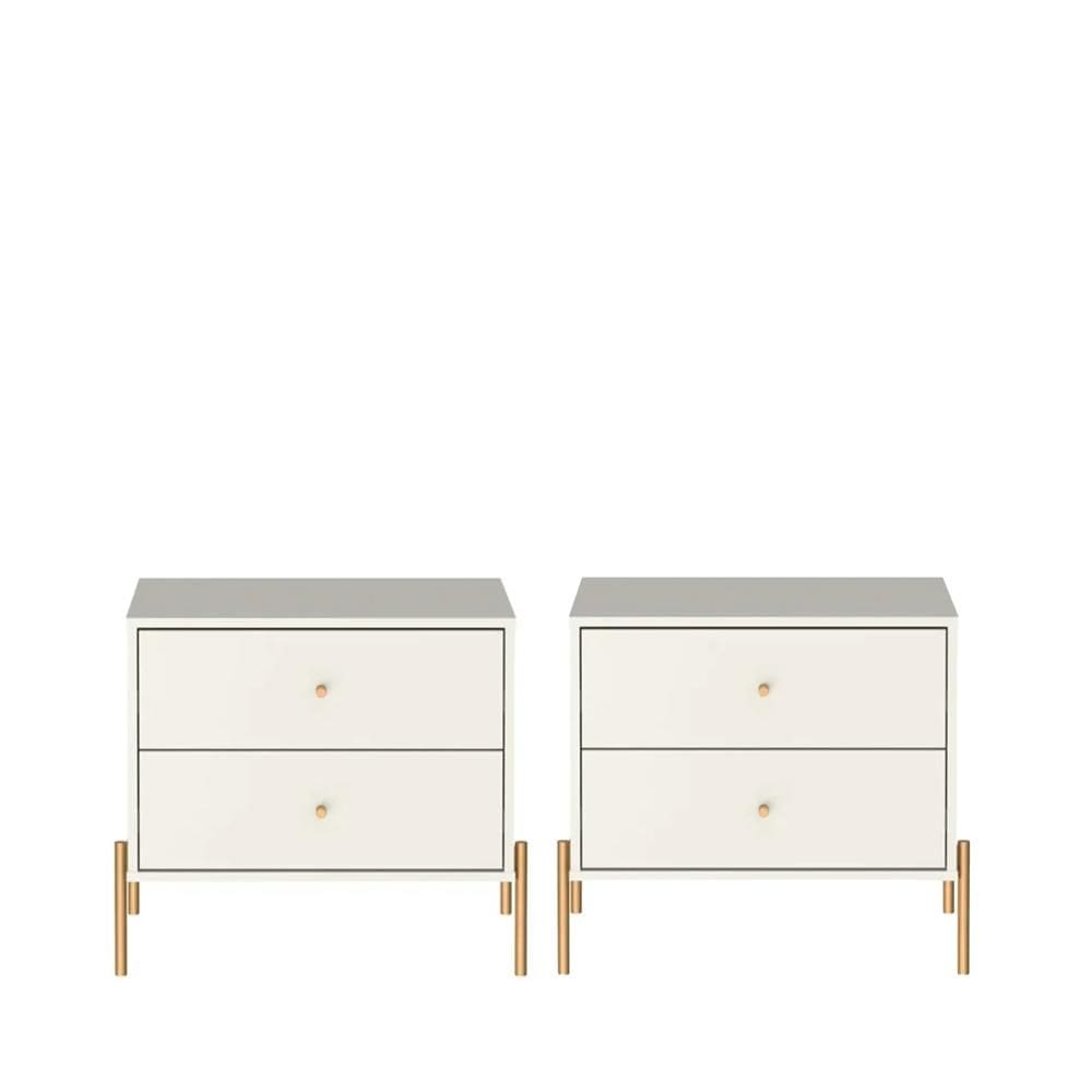 Kit 2 Mesas de Cabeceira com 2 Gavetas Jasper 64 cm - Off White Fosco c/ Dourado