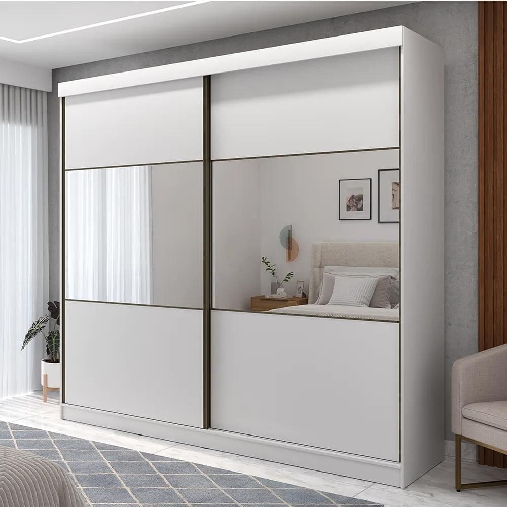 Guarda-Roupa Casal com Espelho 2 Portas 6 Gavetas Alexander 238 cm - Branco Fosco