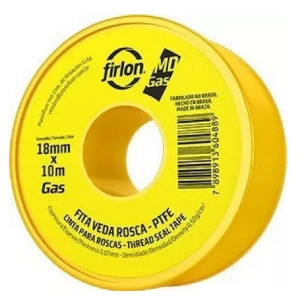 Fita Veda Rosca Ptfe Md Gás Firlon 18Mm X 10M Plastifluor