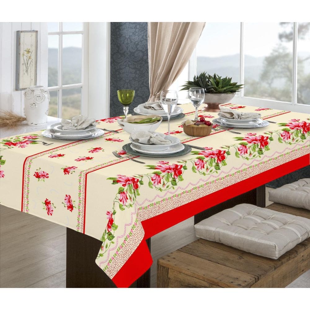 Toalha Para Mesa Jantar 2,20M 6 Cadeiras Retangular Flores