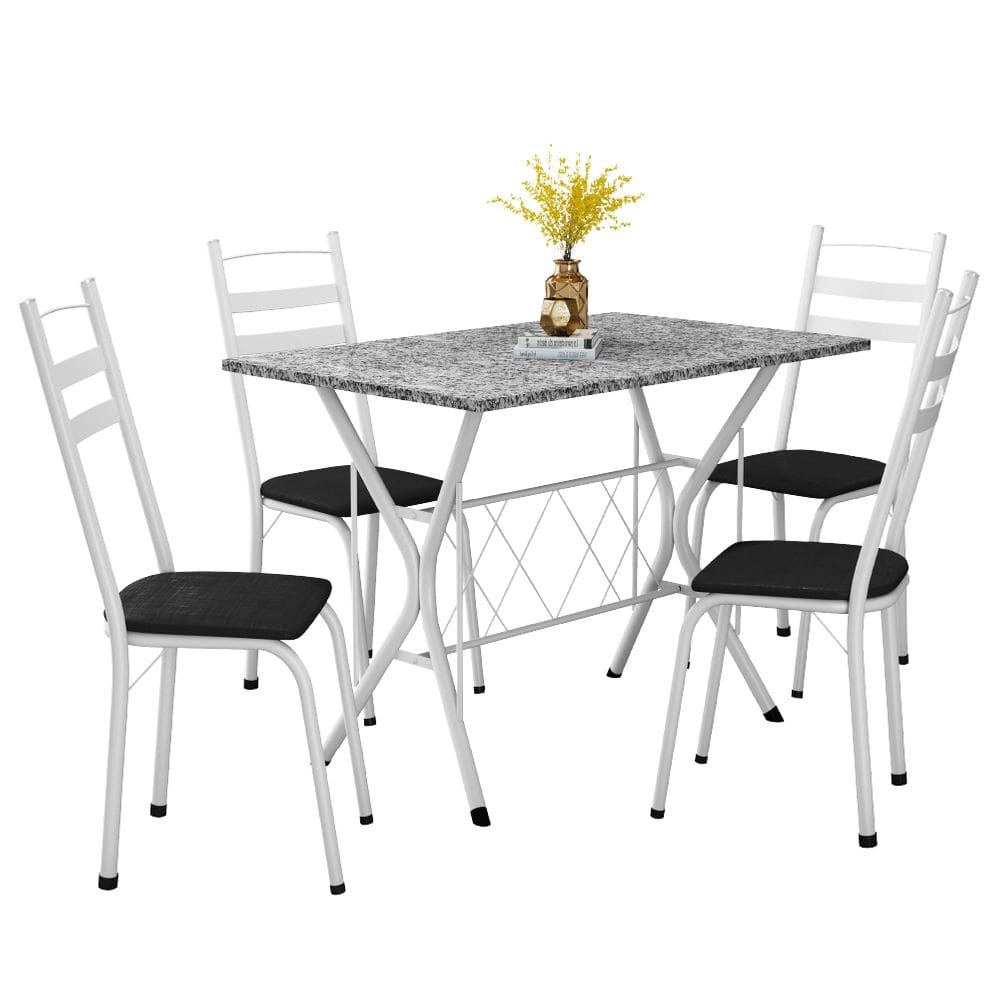 Conjunto de Mesa Sala De Jantar Leia 1,20m Com 4 Cadeiras Granito Tubular Artefamol