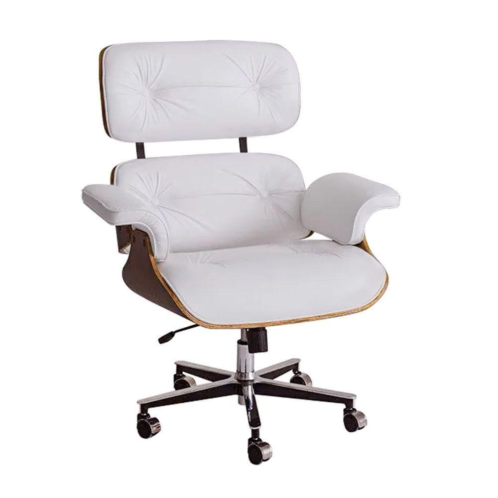 Poltrona Charles Eames Office Exec Couro Natural Branco