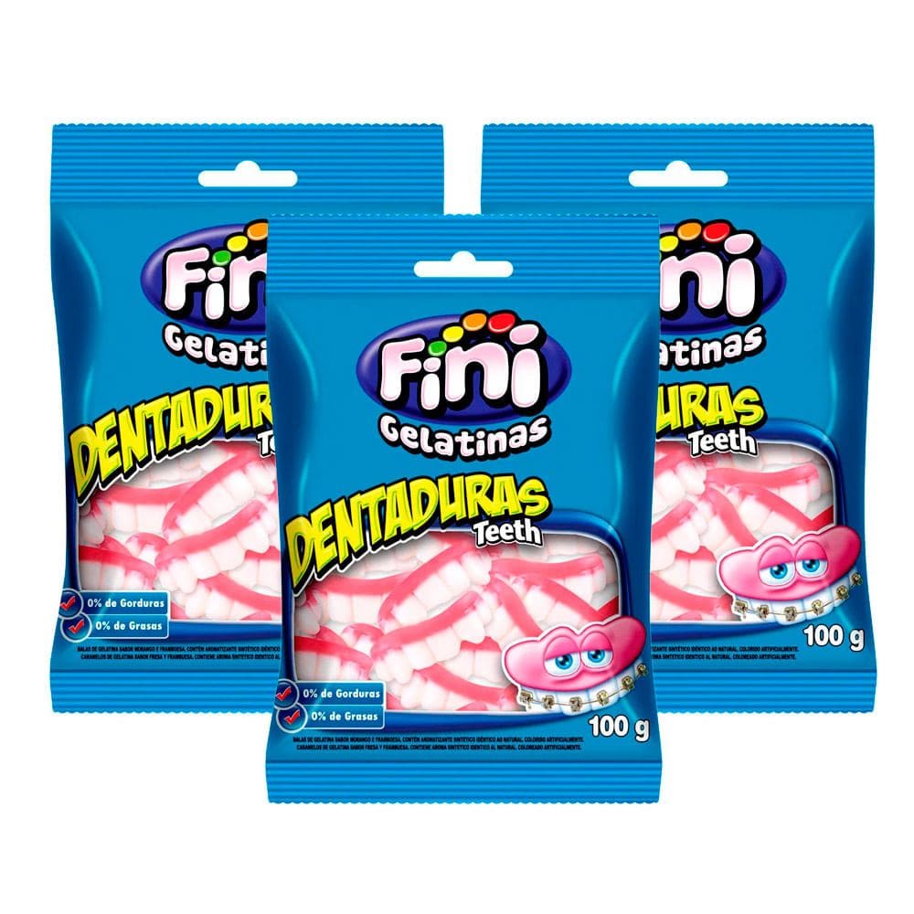 Balas de Gelatina Fini Dentaduras 100g | Kit com três unidades