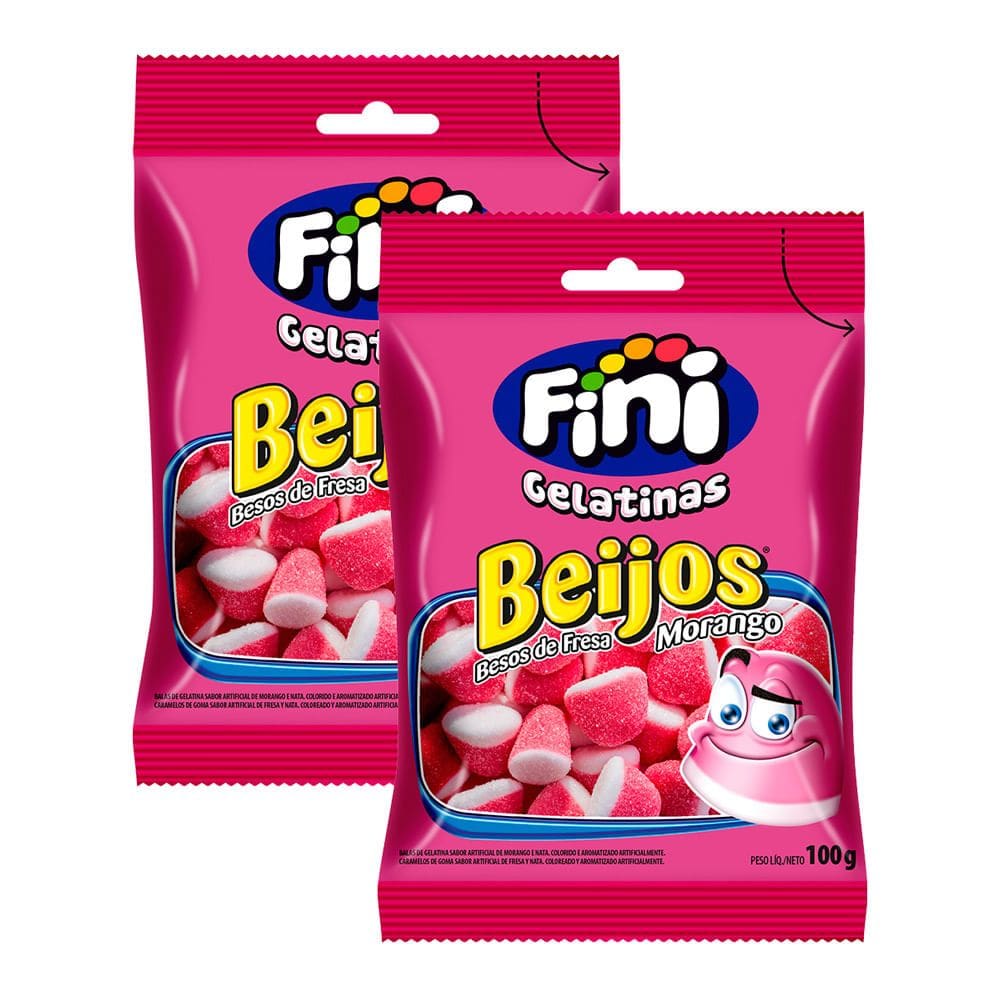 Kit 2 Balas de Gelatina Fini Beijos de Morango 100g