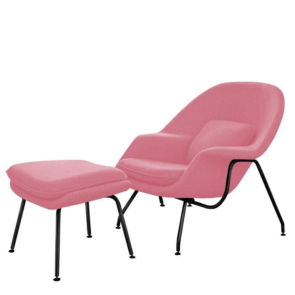 Poltrona Womb Chair Com Puff Linho Rosa