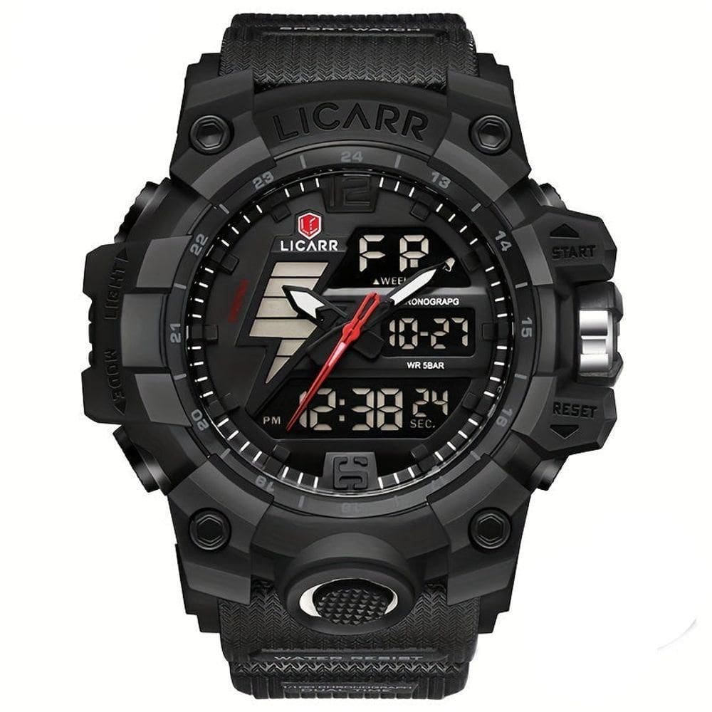 Relógio Esportivo Exibição Dupla Masculino 5atm à Prova De água Quartzo Estilo Militar Preto