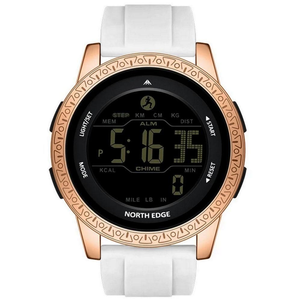Relógio Digital Masculino Esportivo Apollo À Prova Da Água 50m Multifuncional Branco Dourado