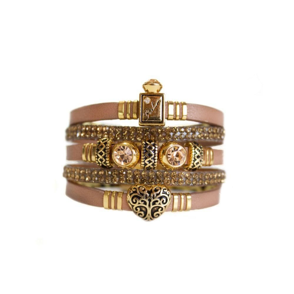 Pulseira Couro Armazem Rr Bijoux Coração Perfume Nude
