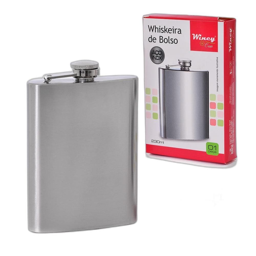 Cantil Aço Inox De Bolso 230Ml Whisky Frasco Garrafinha Dose