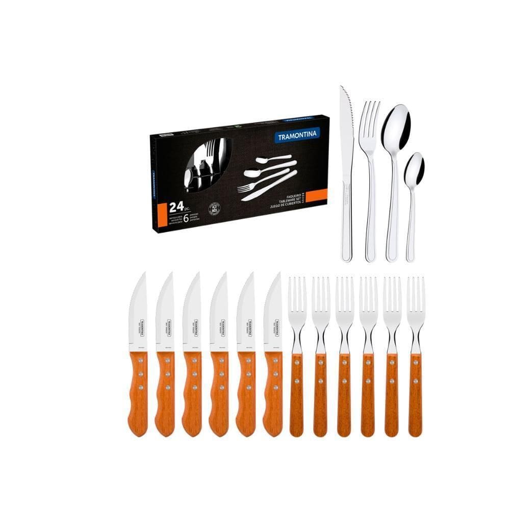 Jogo Churrasco Inox 12 Peças Dynamic + Faqueiro Inox 24Peças