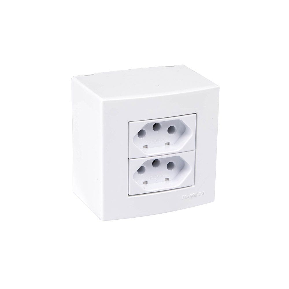 Caixa de Sobrepor 75x75 com Tomada Dupla MarGirius Sleek 2P+T 20A Branca