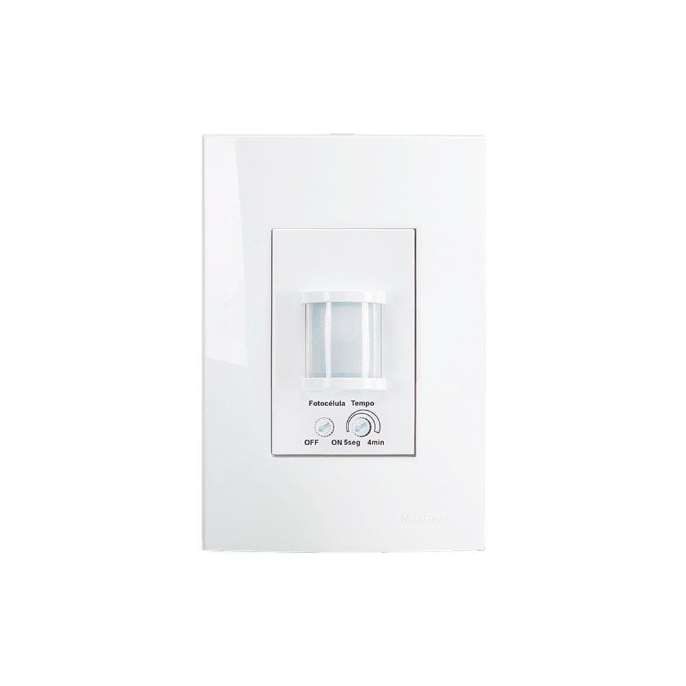 Sensor de Presença Modular MarGirius Sleek 170° com Placa 4x2 Branco Bivolt