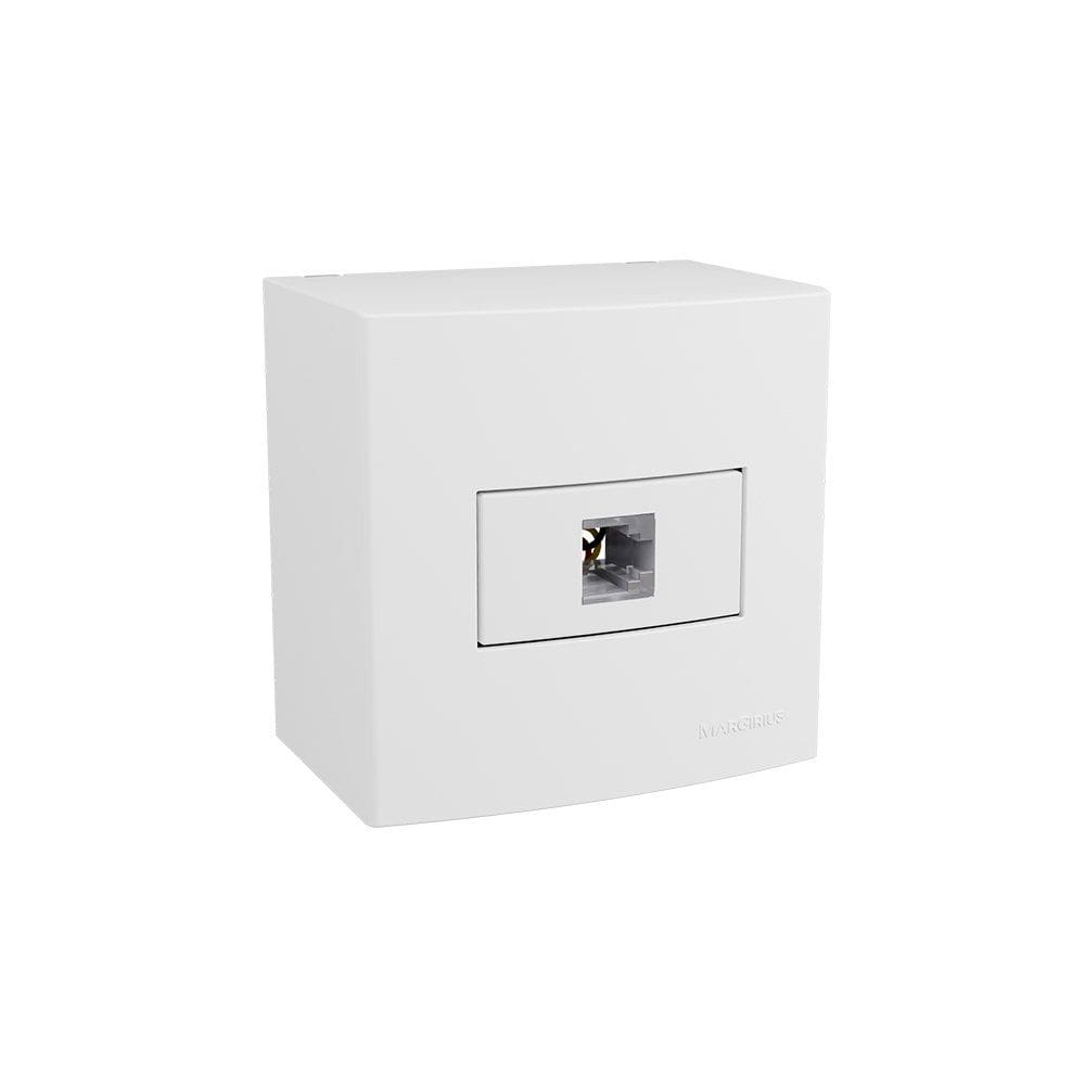 Caixa de Sobrepor 75x75 com Tomada para Telefone MarGirius Sleek RJ11 4 Fios Branca