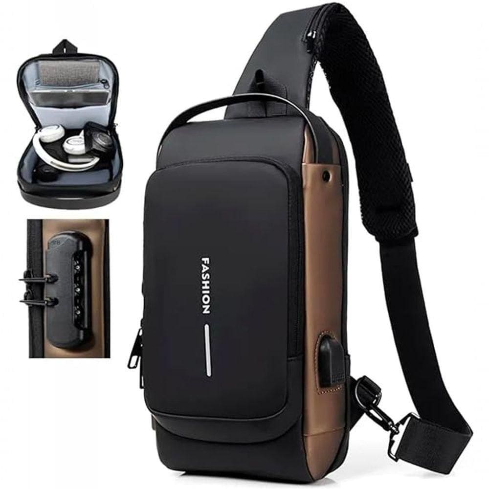 Pochet Masculina Com Cadeado à Prova D`água Anti-roubo Cinza