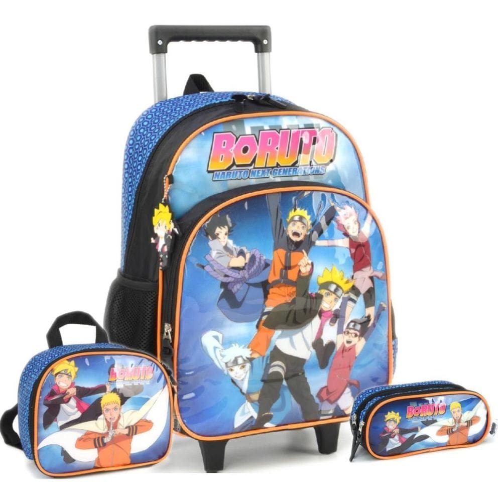 Kit Mochila De Rodas Boruto Estojo E Lancheira Escolar
