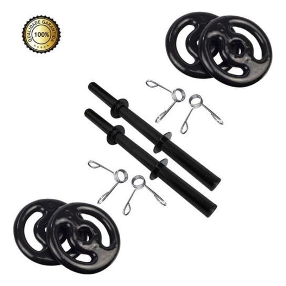 Kit 10Kg Anilha Emborrachada + Par De Halter 40Cm C/Presilha