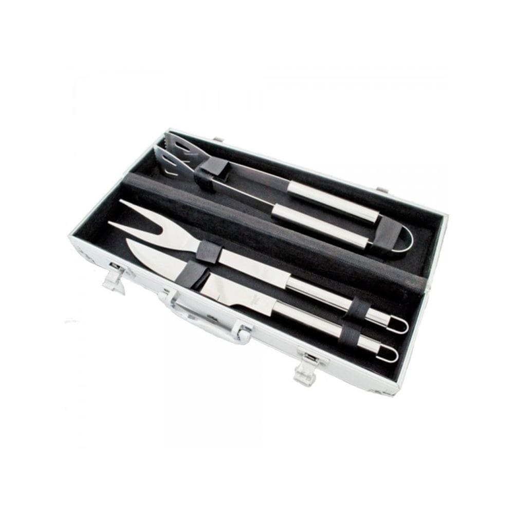Kit Churrasco Inox 3 Peças acompanha  maleta em alumínio