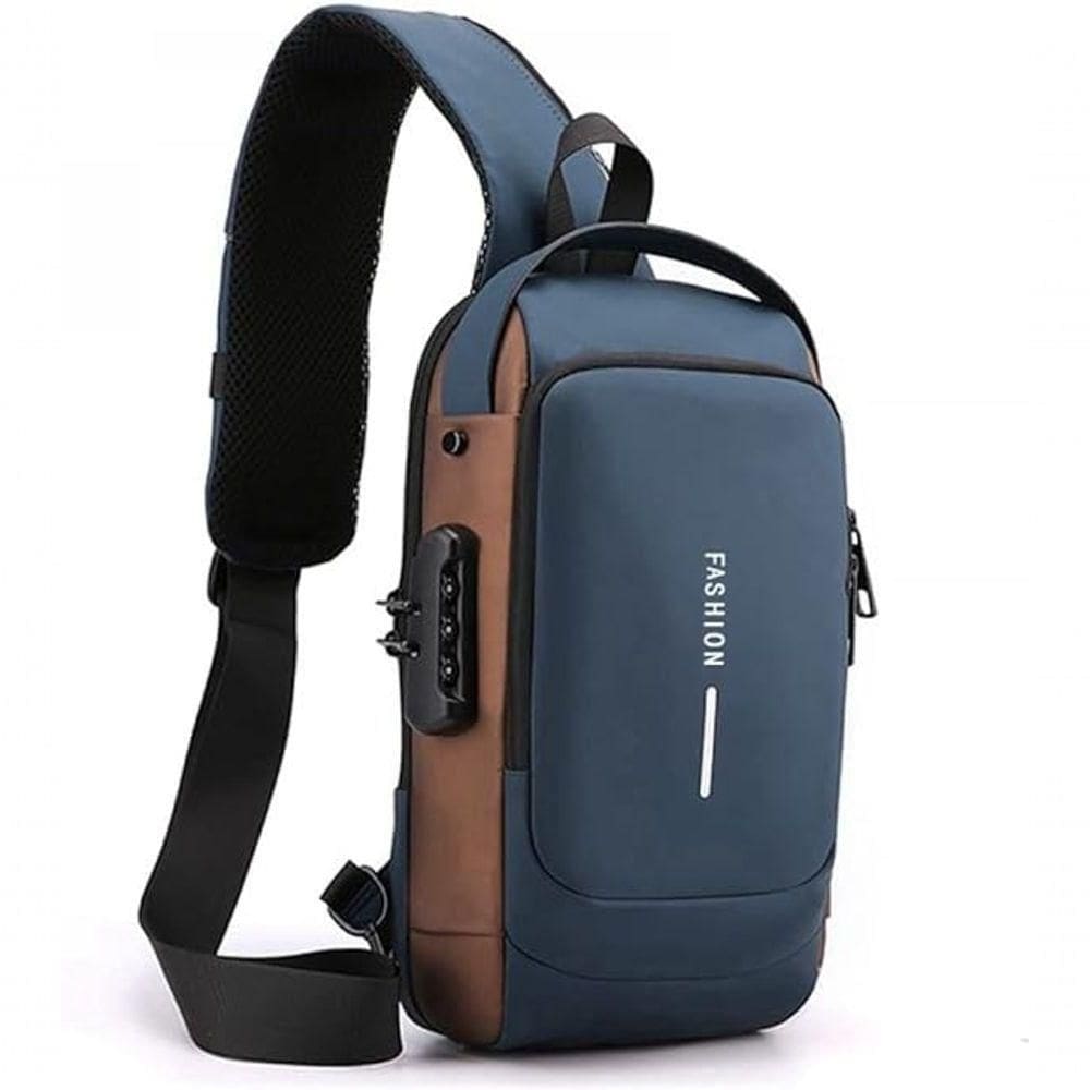 Pochet Masculina Com Cadeado Prova D`água Anti-roubo Azul