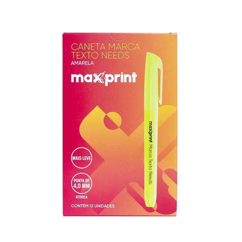 Kit 12 Canetas Marca Texto Needs Amarela 4,0Mm Maxprint