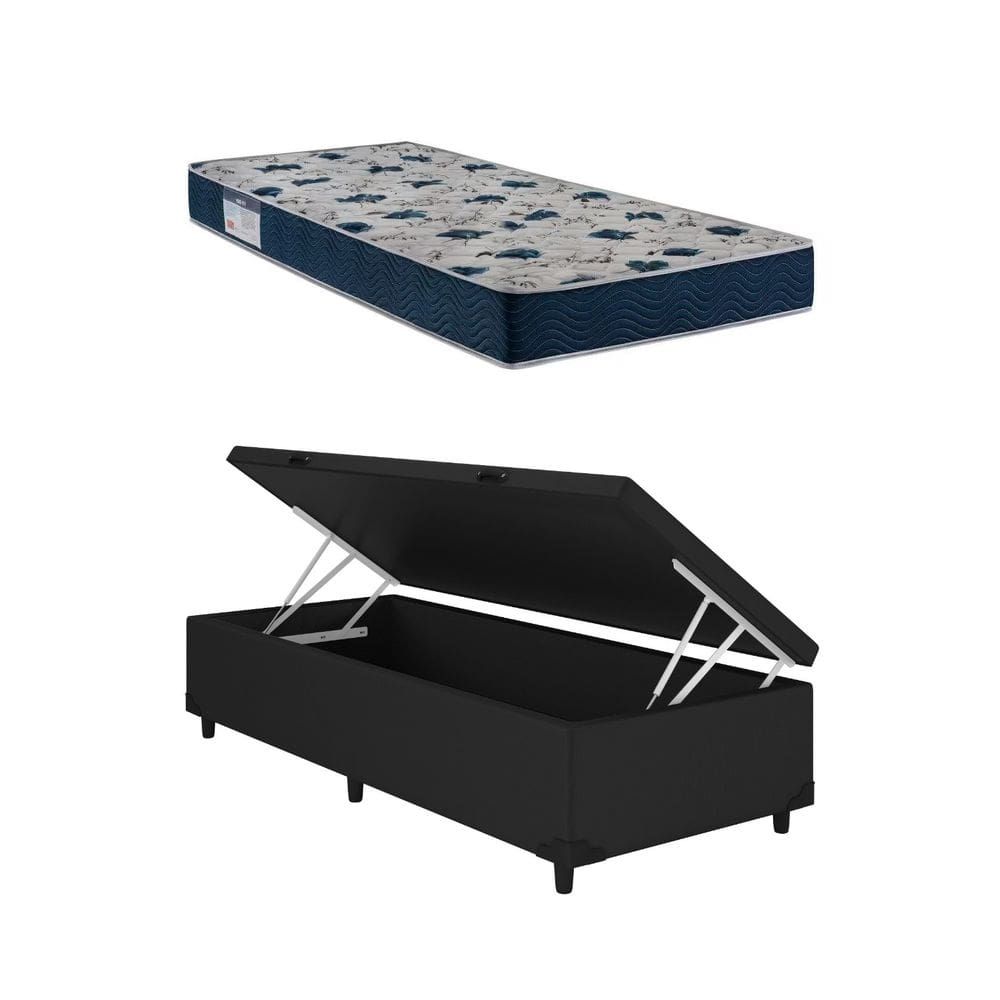 Cama Box Baú Solteiro Preto ISO 60 D28 - Ortobom