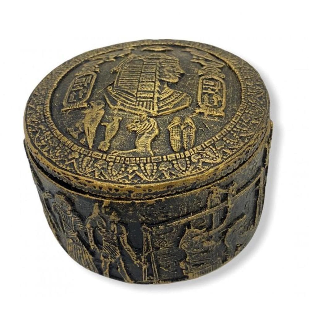 Porta Joia Egípcio Redondo Dourado 8X5 Cm Em Resina