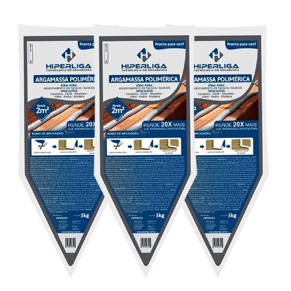 Kit 3 Argamassa Polimérica Hiper Liga 3Kg Blocos E Tijolos