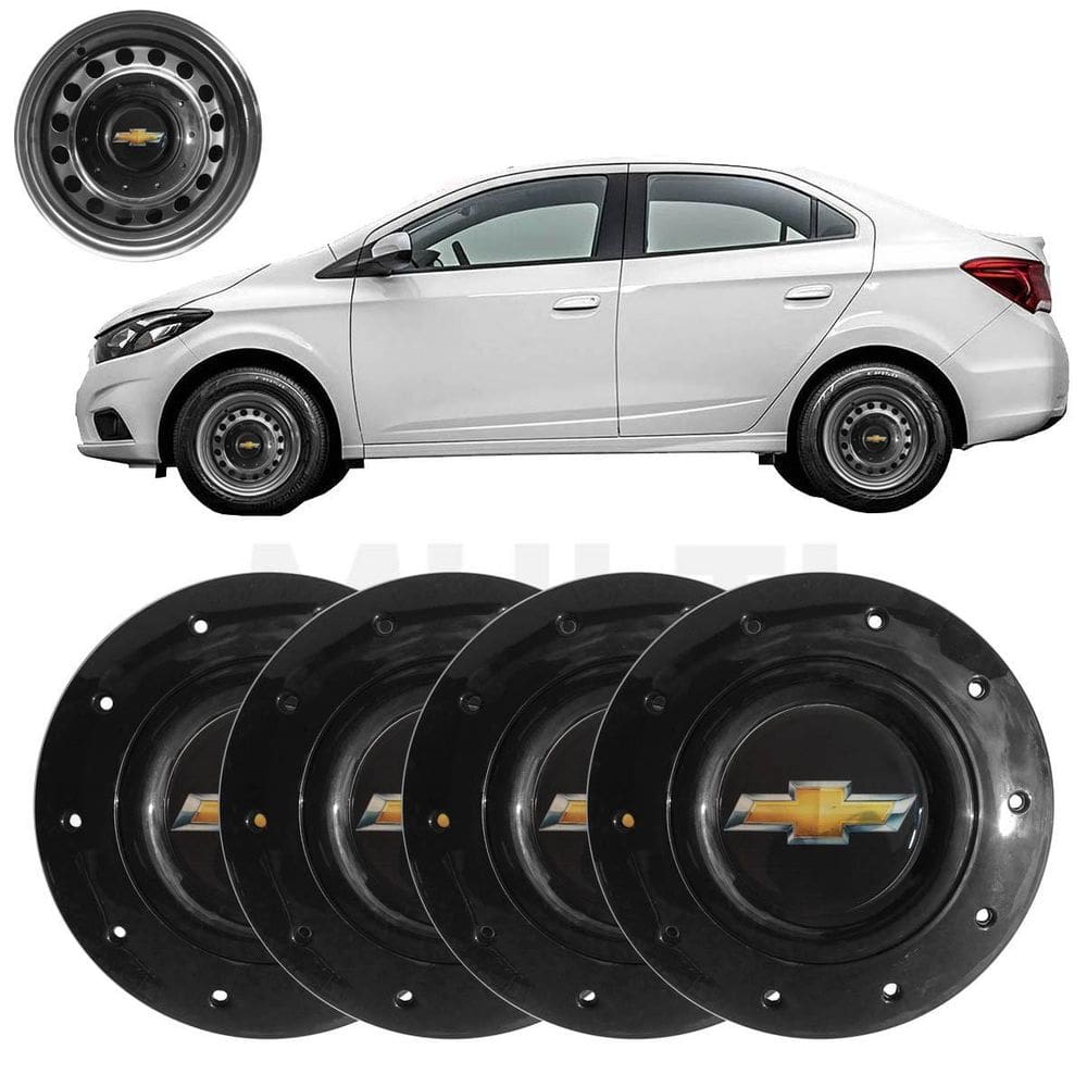 4X Calota Centro Roda Aro 14 Gm Prisma 2013 A 2019 Preto