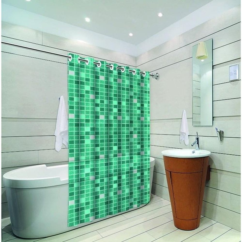 Cortina De Box Pastilha Verde Com Ilhós