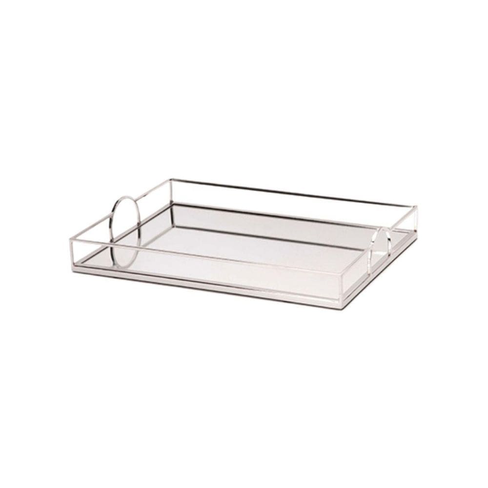 Bandeja Em Metal Prata Com Espelho Grande