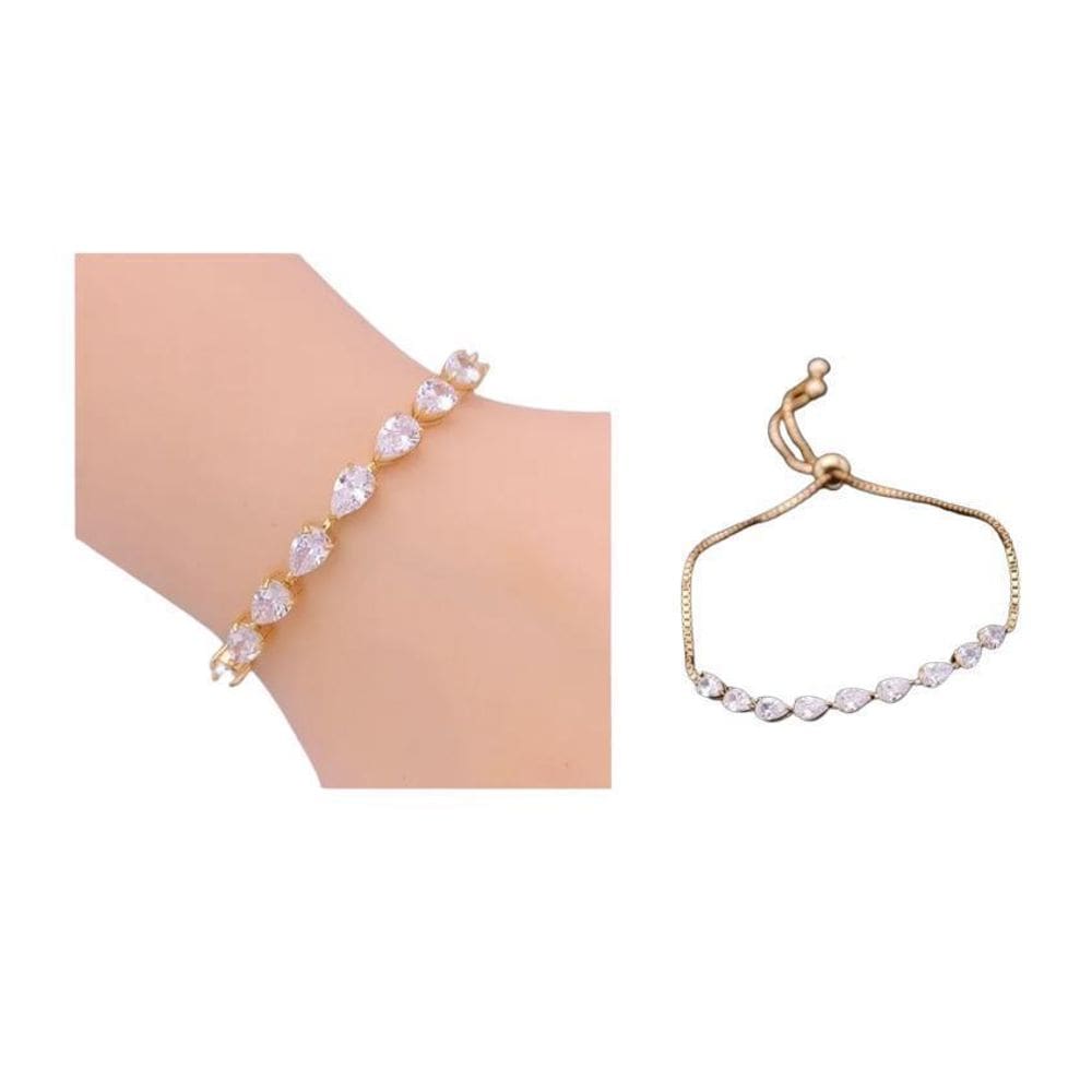 Pulseira Bracelete Dourada Com Zircônia Noiva Debutante Gota