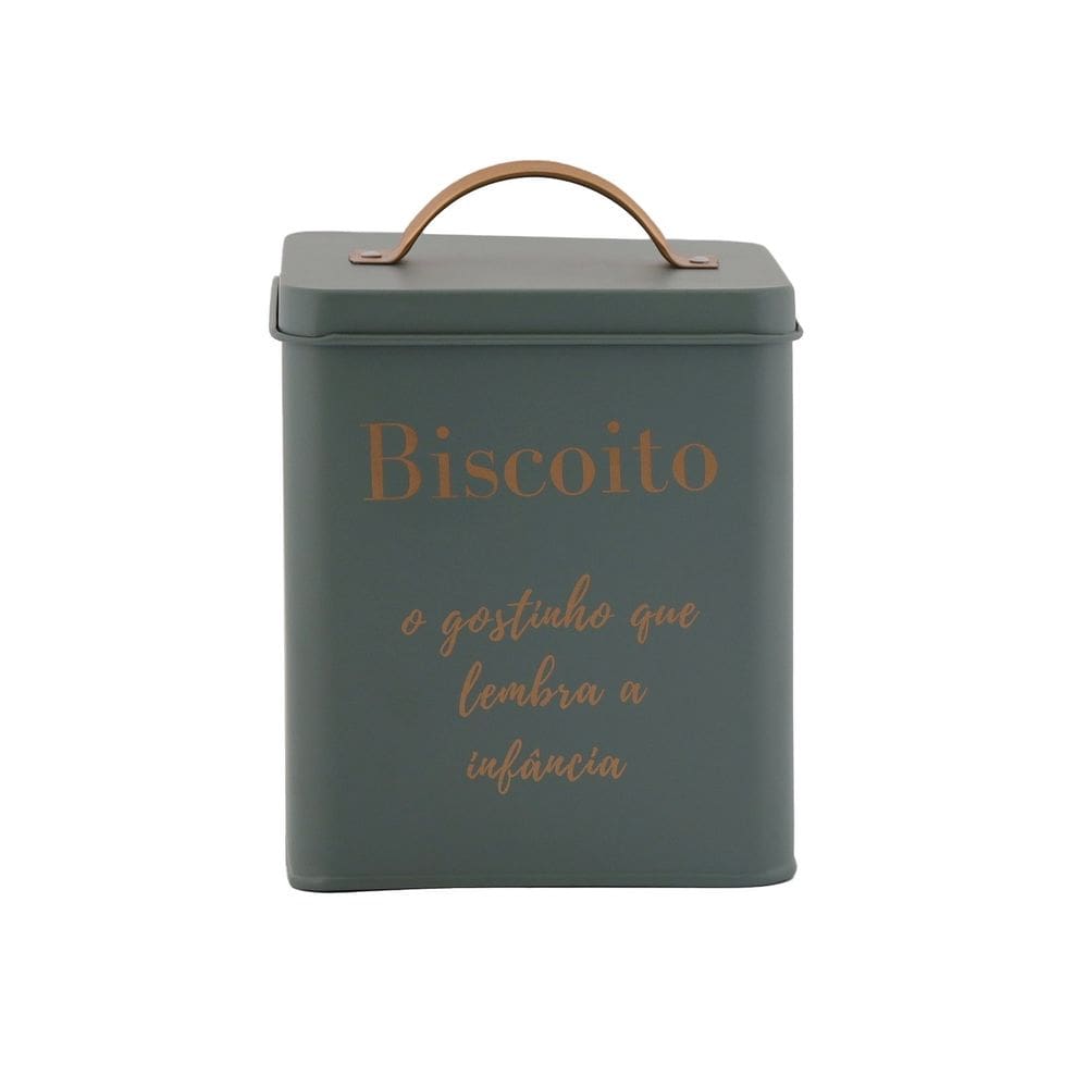 Porta Biscoitos De Aço Inoxidável Com Tampa Estilo Retrô - Verde Oliva - 14x16cm